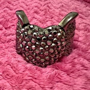 Gorgeous gunmetal gray bangle bracelet with wings and crystal encrusted heart